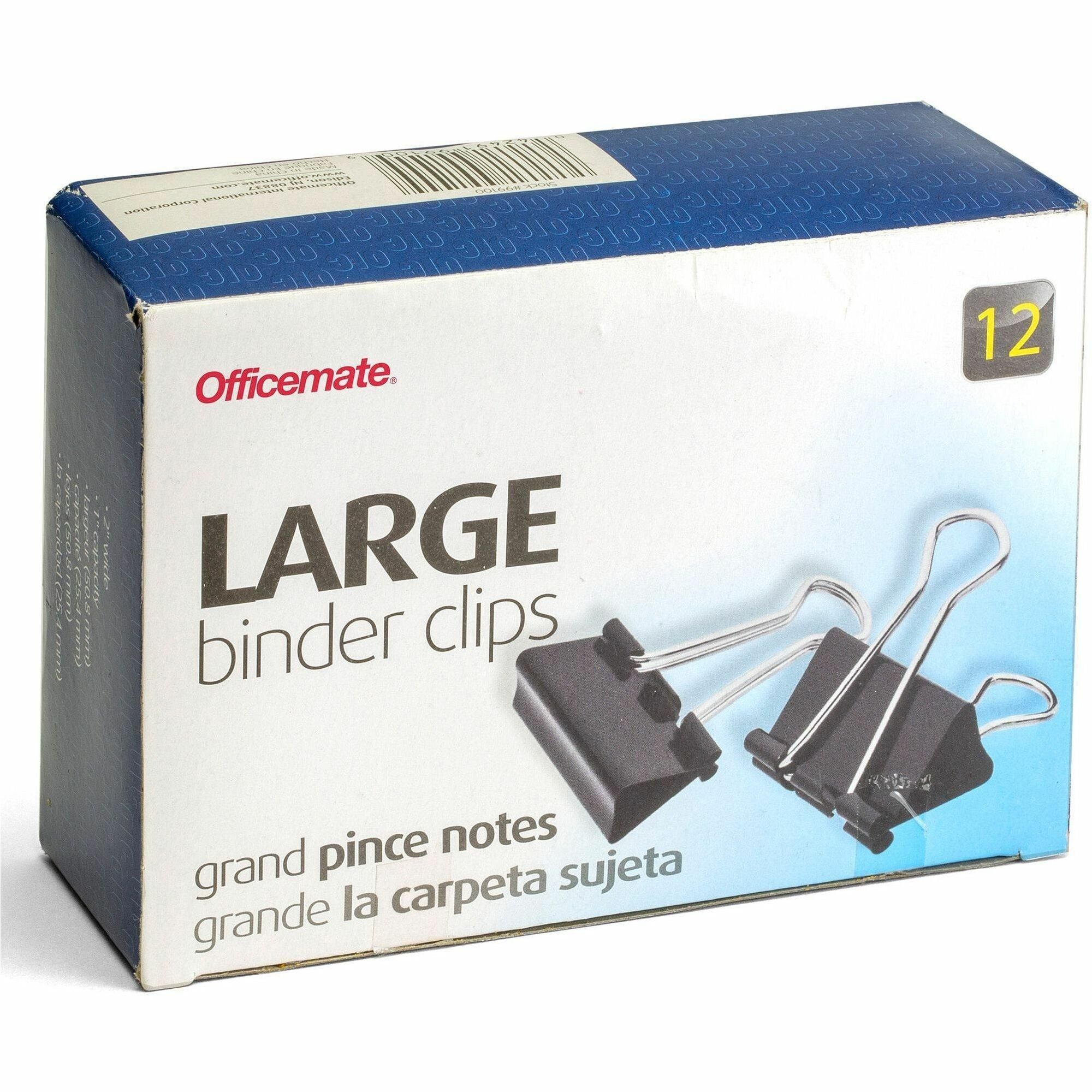 Officemate Binder Clips - Large - 2" Width - 1" Size Capacity - Black - 12 / Box