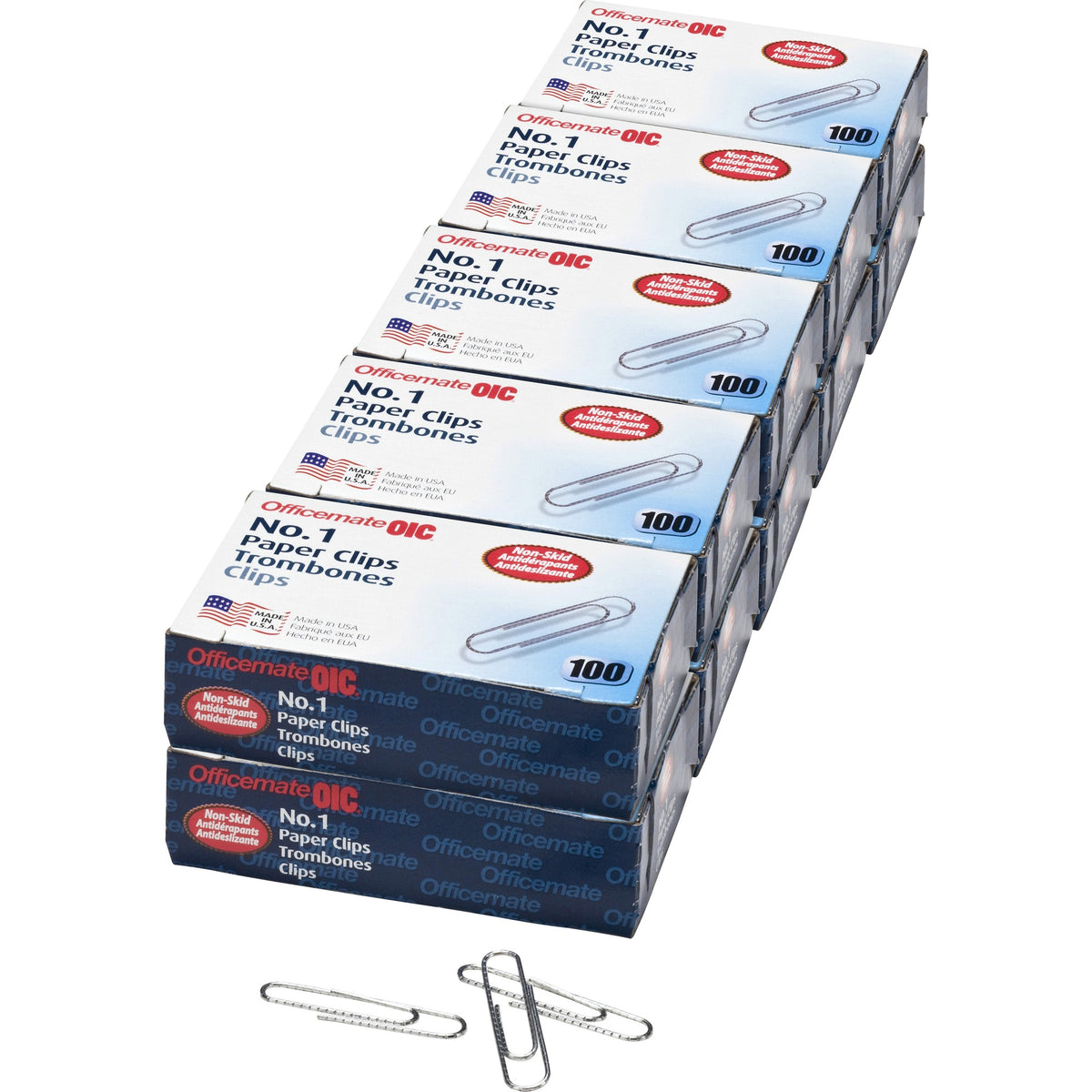 Officemate Nonskid Paper Clips - No. 1 - 1.8" Length x 0.5" Width - Non-skid - Silver - Steel - 100/Box - 10 / Pack