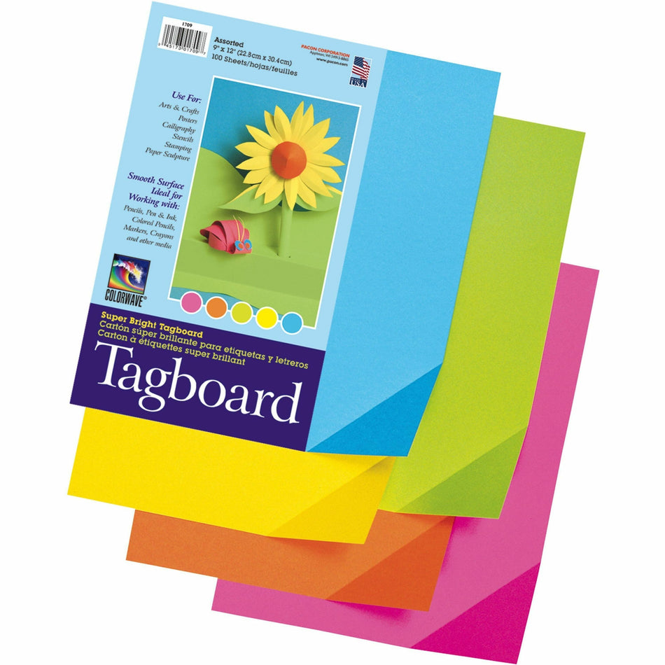 Pacon Super Bright Tagboard - Art - 9" Width x 12" Length - Assorted - 100 / Pack