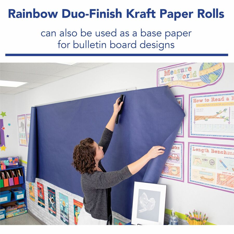 Rainbow Colored Kraft Duo-Finish Kraft Paper - ClassRoom Project - 36" Width x 1000 ft Length - Brite Blue - Kraft - 1 Roll
