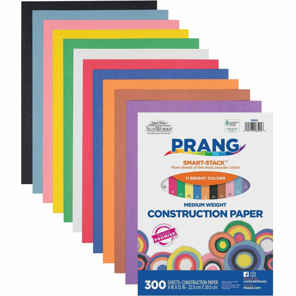 Prang Smart-Stack Construction Paper - Multipurpose - 9" Width x 12" Length - Assorted - 300 / Pack