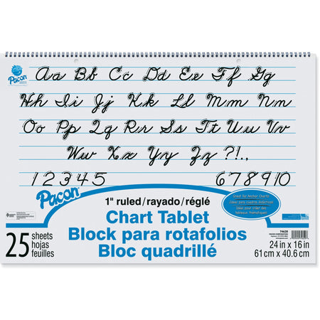 Pacon Ruled Chart Tablet - 25 Sheets - Spiral Bound - Ruled Front Ruling - 1" Ruled - 24" x 16" Sheet Size - White Paper - Stiff Cover - Sturdy Back, Recyclable, Dual Sided - 1 Each