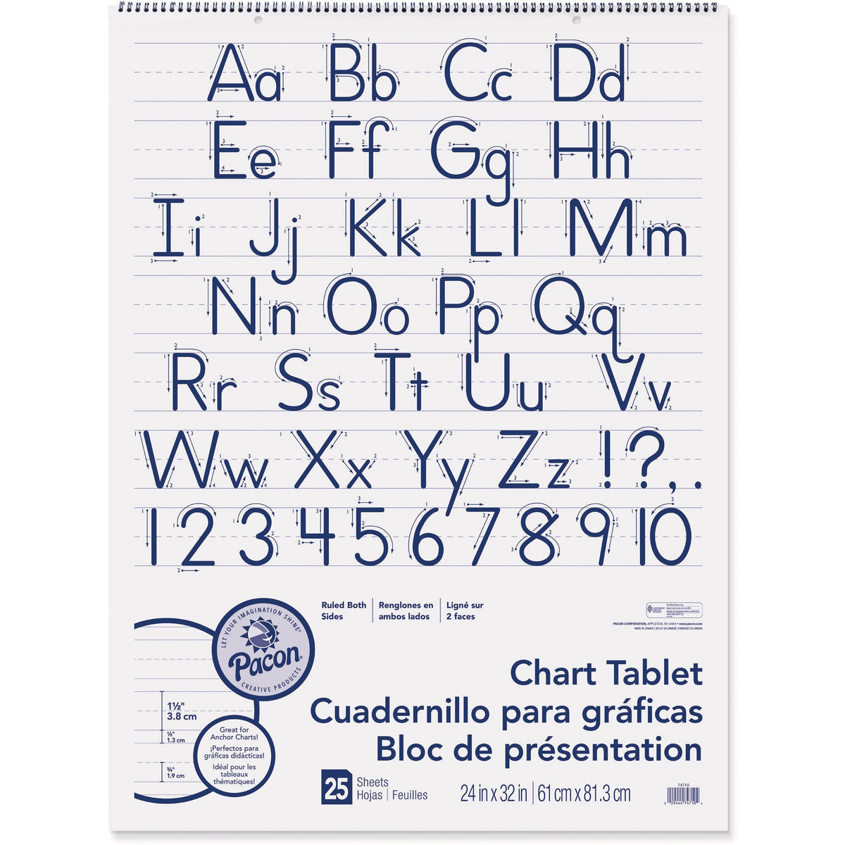 Pacon Ruled Chart Tablet - 25 Sheets - Ruled Front Ruling - 1.50" Ruled - 24" x 32" Sheet Size x 24" Width x 32" Length - White Paper - 1 Each