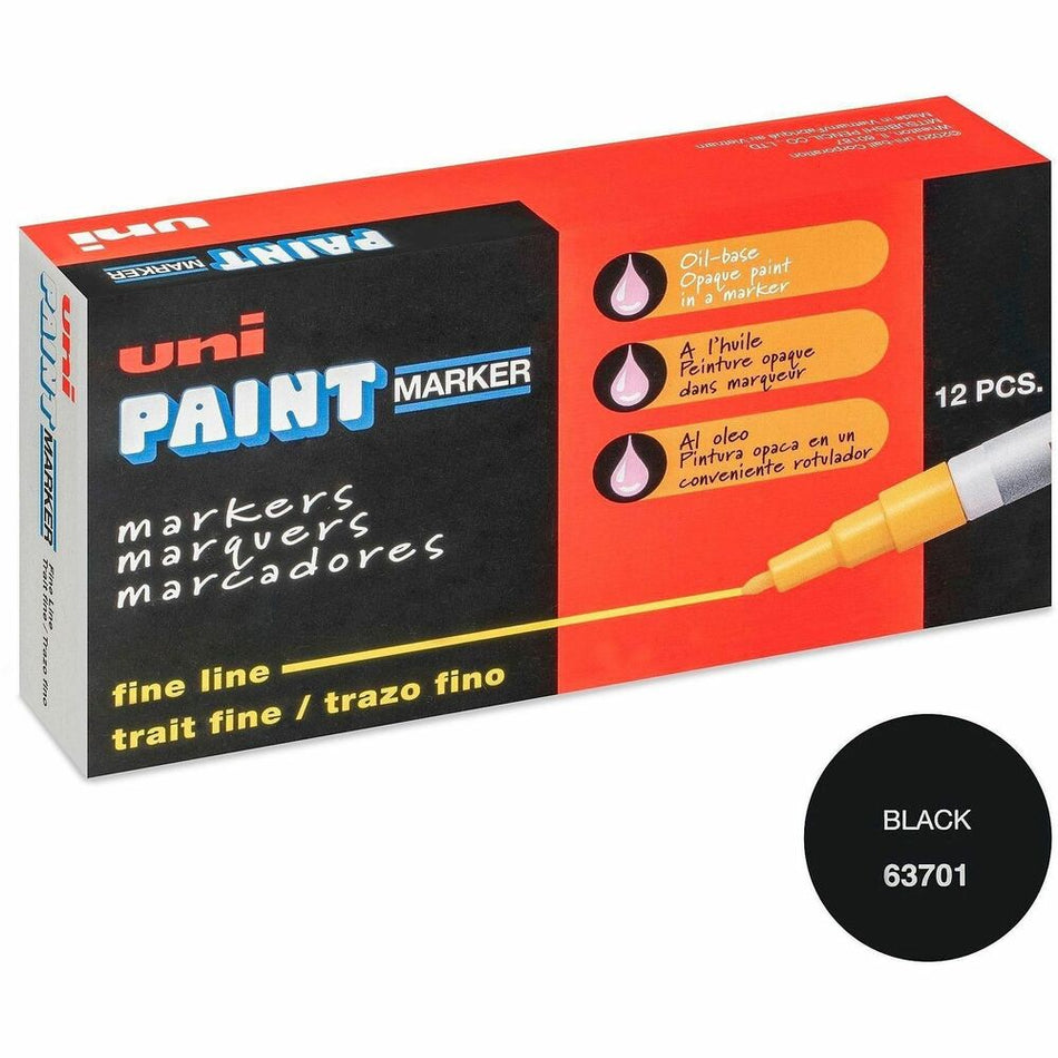 uniball&#8482; uni-Paint PX-21 Oil-Based Paint Marker - Fine Marker Point - Retractable - Black Ink - Rubber Barrel - 1 Each
