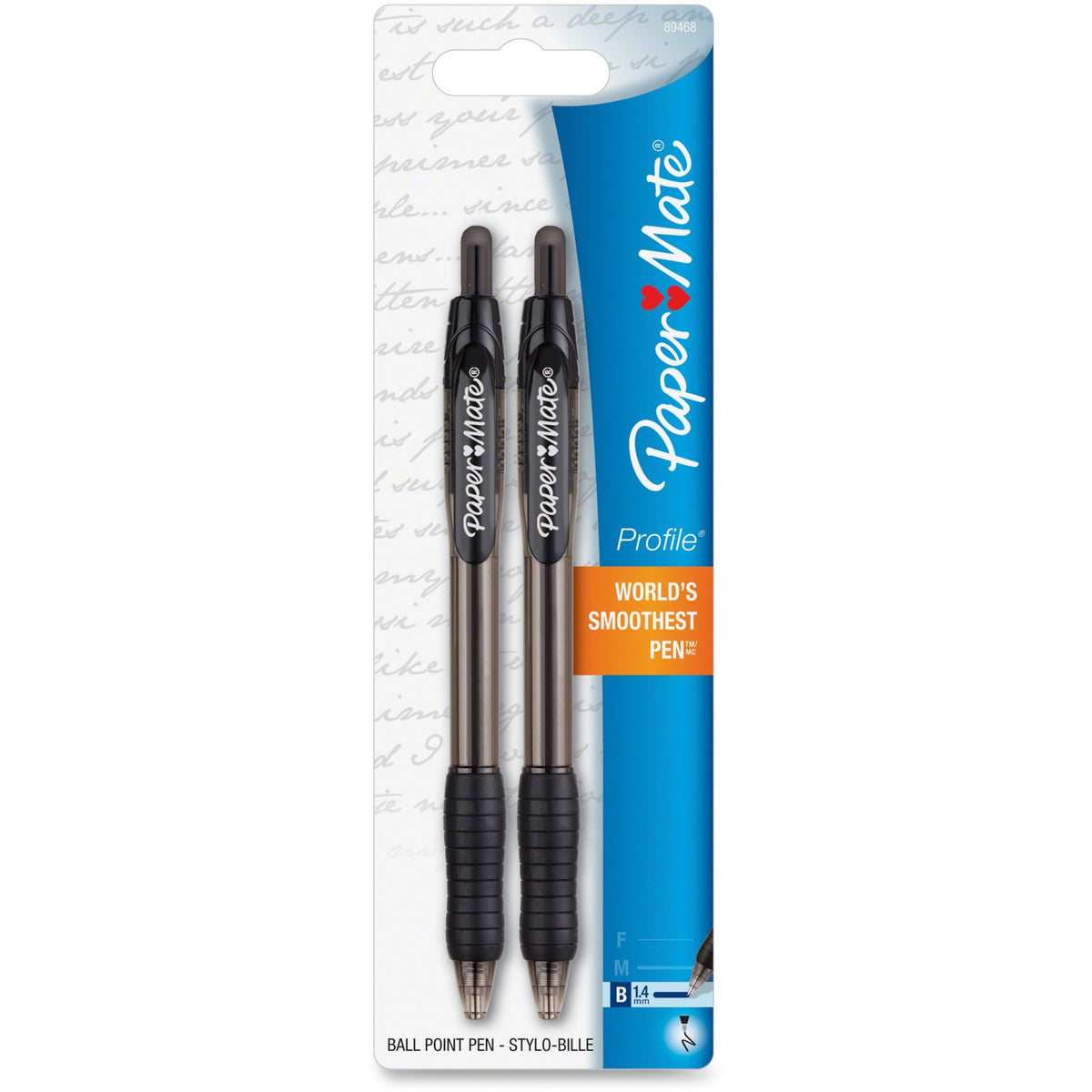 Paper Mate Retractable Profile Ballpoint Pens - 1.4 mm Bold Pen Point - Refillable - Retractable - Black Ink - Black Barrel - 2 / Pack