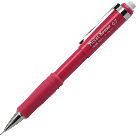 Pentel Twist-Erase III Mechanical Pencil - 0.7 mm Lead - #2 - Refillable - Red Barrel - 1 Each