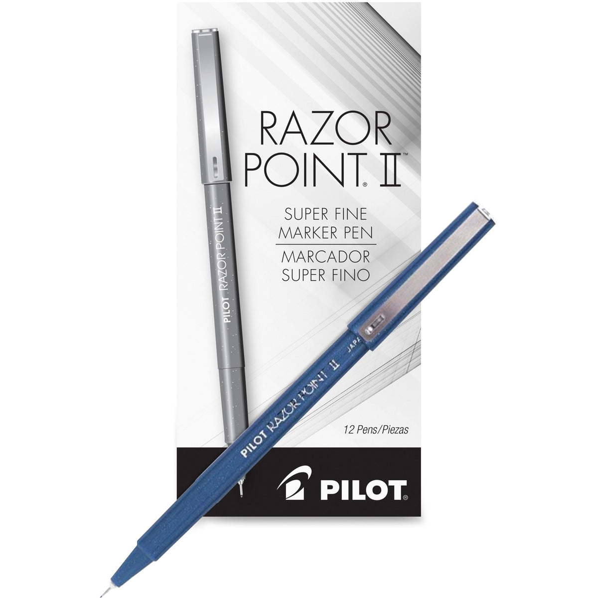 Pilot Razor Point II Marker Pens - 0.3 mm Super Fine Pen Point - Blue Ink - Blue Barrel - 1 Dozen