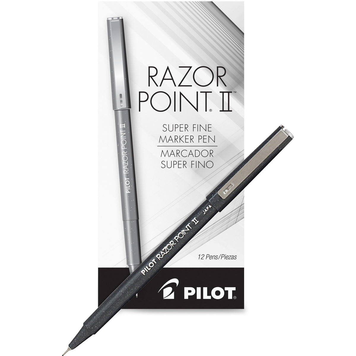 Pilot Razor Point II Marker Pens - 0.3 mm Super Fine Pen Point - Black Ink - Black Barrel - Plastic Tip - 1 Dozen