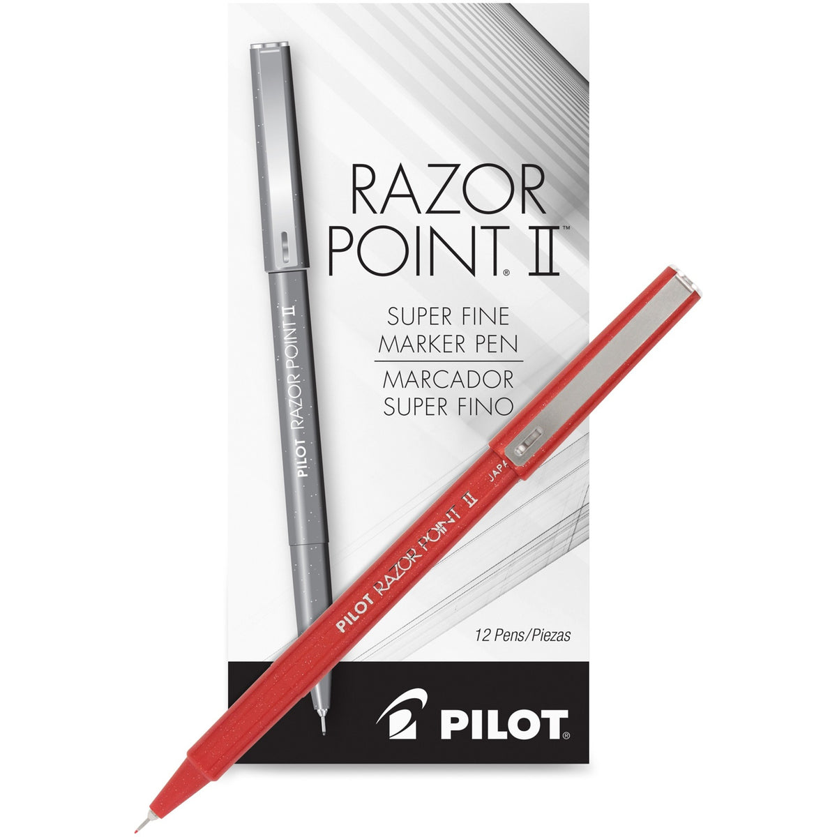Pilot Razor Point II Marker Pens - 0.3 mm Super Fine Pen Point - Red Ink - Red Barrel - Plastic Tip - 1 Dozen