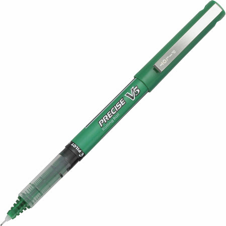 Pilot Precise V5 Extra-Fine Premium Capped Rolling Ball Pens - 0.5 mm Fine Pen Point - Green Ink - Green Plastic Barrel - 1 Dozen
