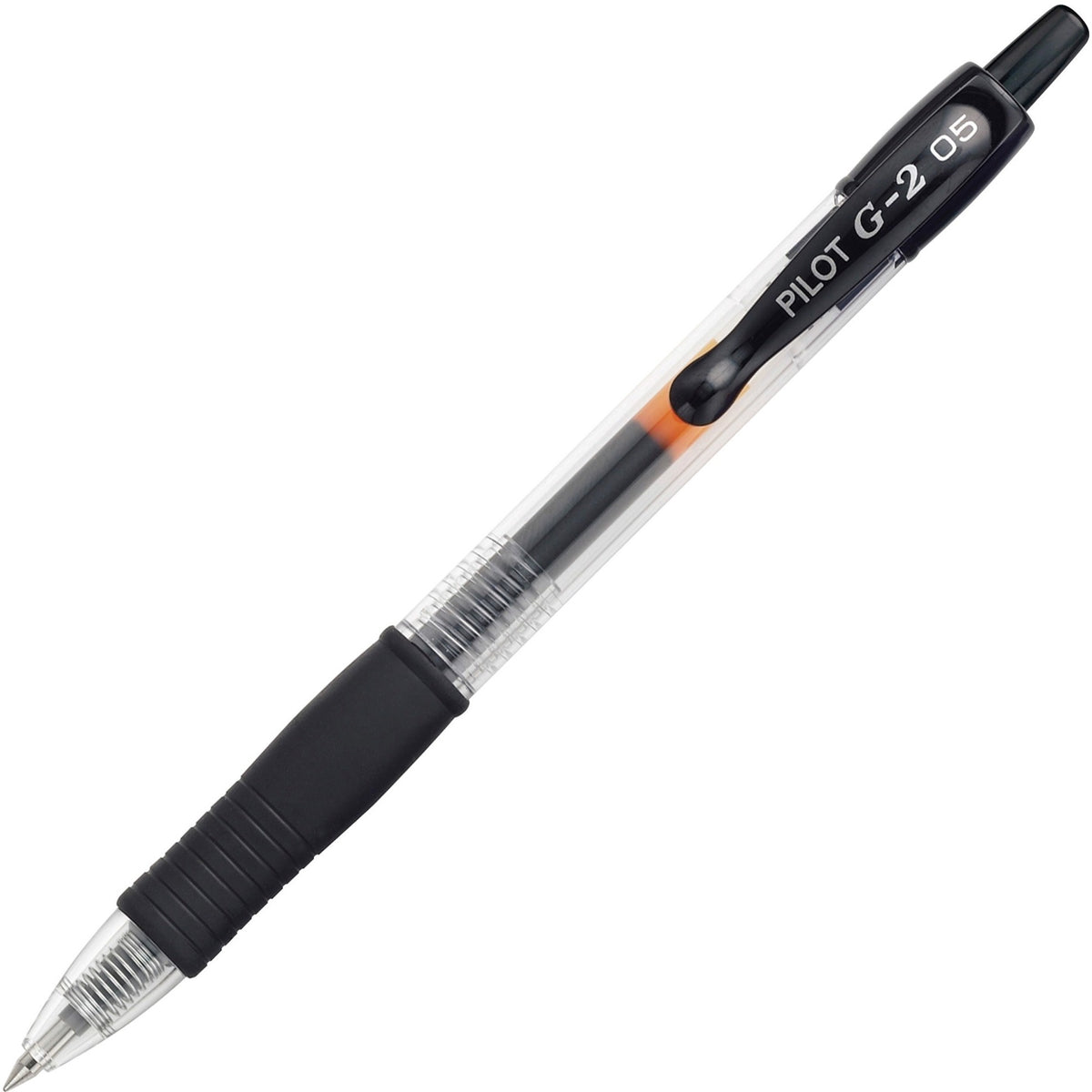 Pilot G2 Gel Ink Rolling Ball Pen - 0.5 mm Extra Fine Pen Point - Refillable - Retractable - Black Ink - Gel-based - Translucent Barrel - 1 Dozen
