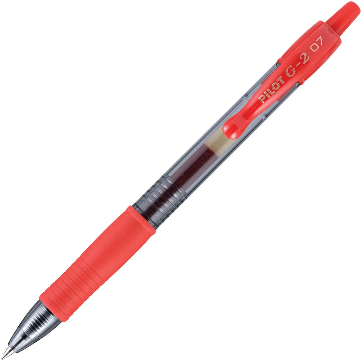 Pilot G2 Retractable Gel Ink Rollerball Pens - 0.7 mm Fine Pen Point - Refillable - Retractable - Red Ink - Gel-based - Clear Barrel - 1 Dozen