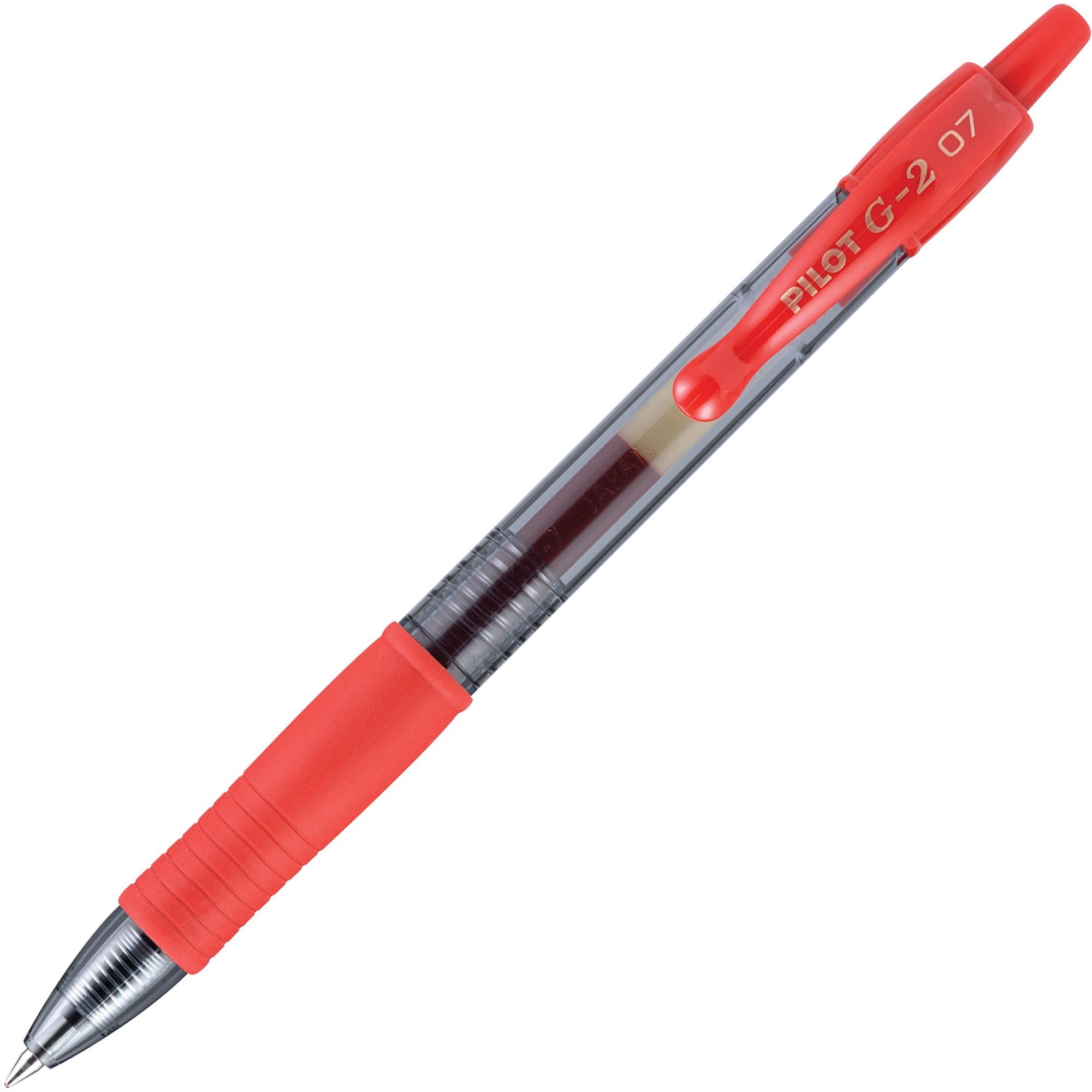 Pilot G2 Retractable Gel Ink Rollerball Pens - 0.7 mm Fine Pen Point - Refillable - Retractable - Red Ink - Gel-based - Clear Barrel - 1 Dozen