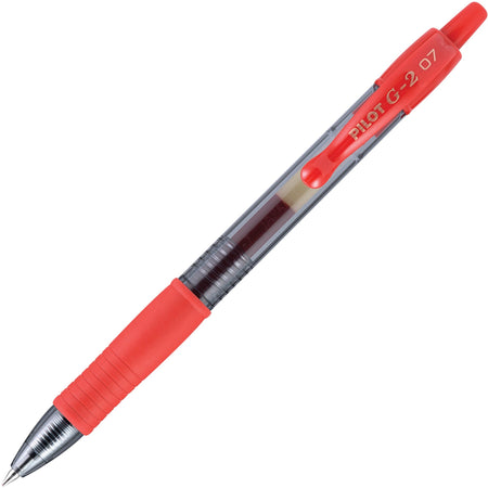 Pilot G2 Retractable Gel Ink Rollerball Pens - 0.7 mm Fine Pen Point - Refillable - Retractable - Red Ink - Gel-based - Clear Barrel - 1 Dozen