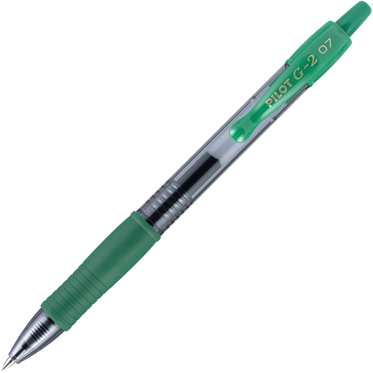 Pilot G2 Retractable Gel Ink Rollerball Pens - 0.7 mm Fine Pen Point - Refillable - Retractable - Green Ink - Gel-based - Clear Barrel - 1 Dozen