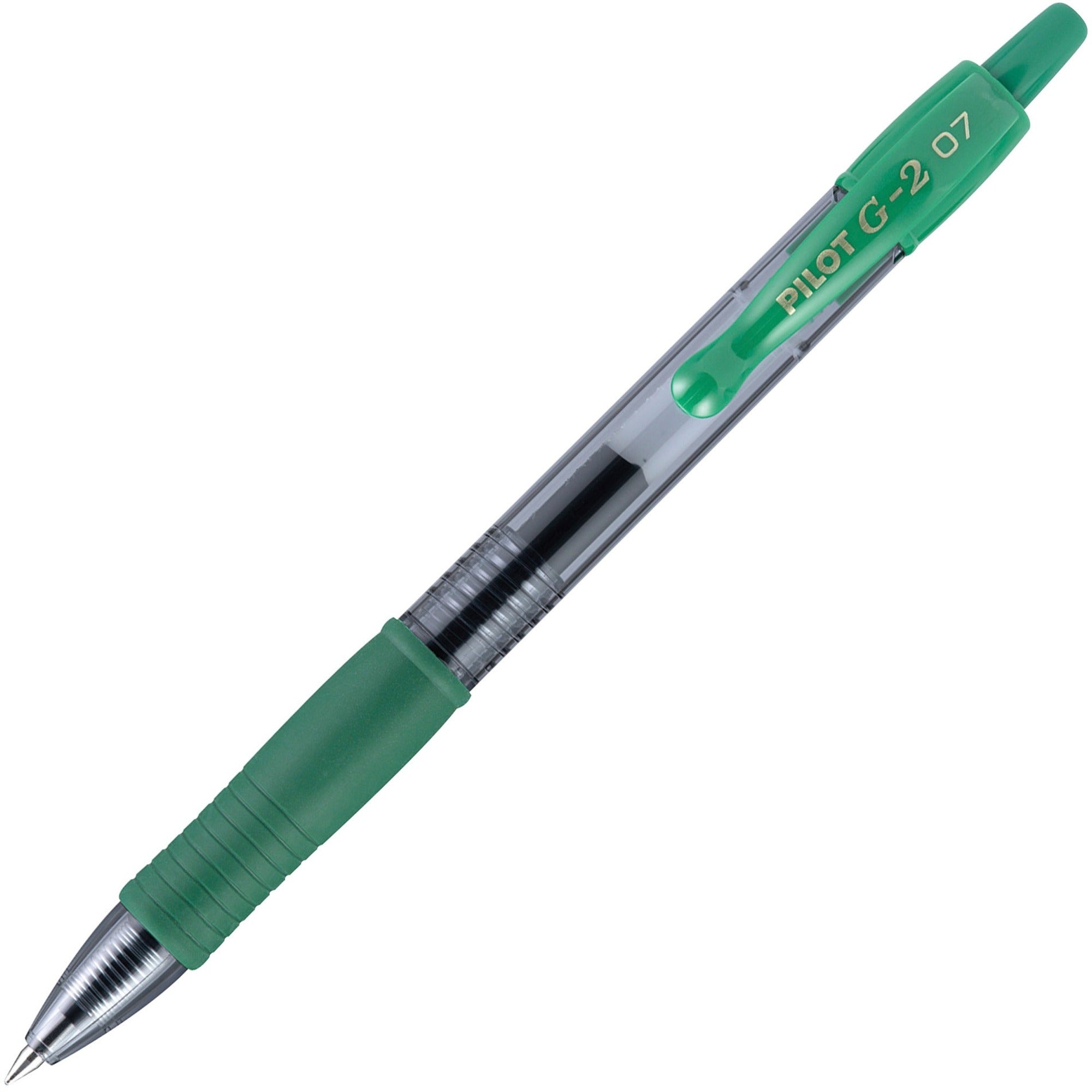 Pilot G2 Retractable Gel Ink Rollerball Pens - 0.7 mm Fine Pen Point - Refillable - Retractable - Green Ink - Gel-based - Clear Barrel - 1 Dozen