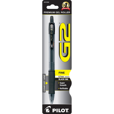 Pilot G2 Retractable Gel Ink Rollerball Pens - 0.7 mm Fine Pen Point - Refillable - Retractable - Black Ink - Gel-based - Translucent Barrel - 1 Each