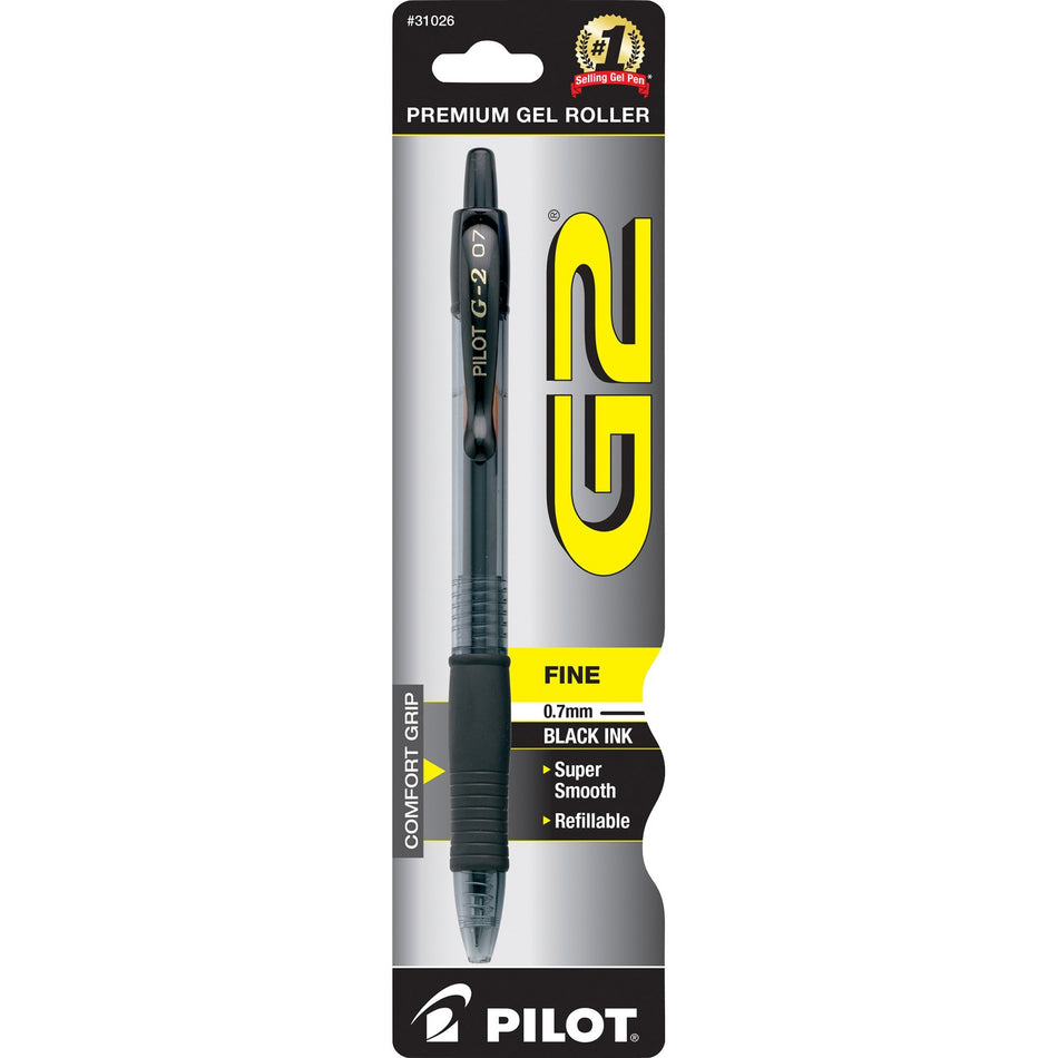 Pilot G2 Retractable Gel Ink Rollerball Pens - 0.7 mm Fine Pen Point - Refillable - Retractable - Black Ink - Gel-based - Translucent Barrel - 1 Each