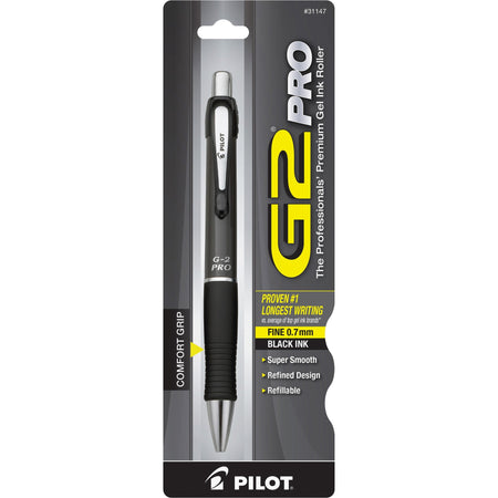 Pilot G2 Pro Retractable Gel Pen - 0.7 mm Fine Pen Point - Refillable - Retractable - Black Ink - Gel-based - Gray Barrel - 1 Each