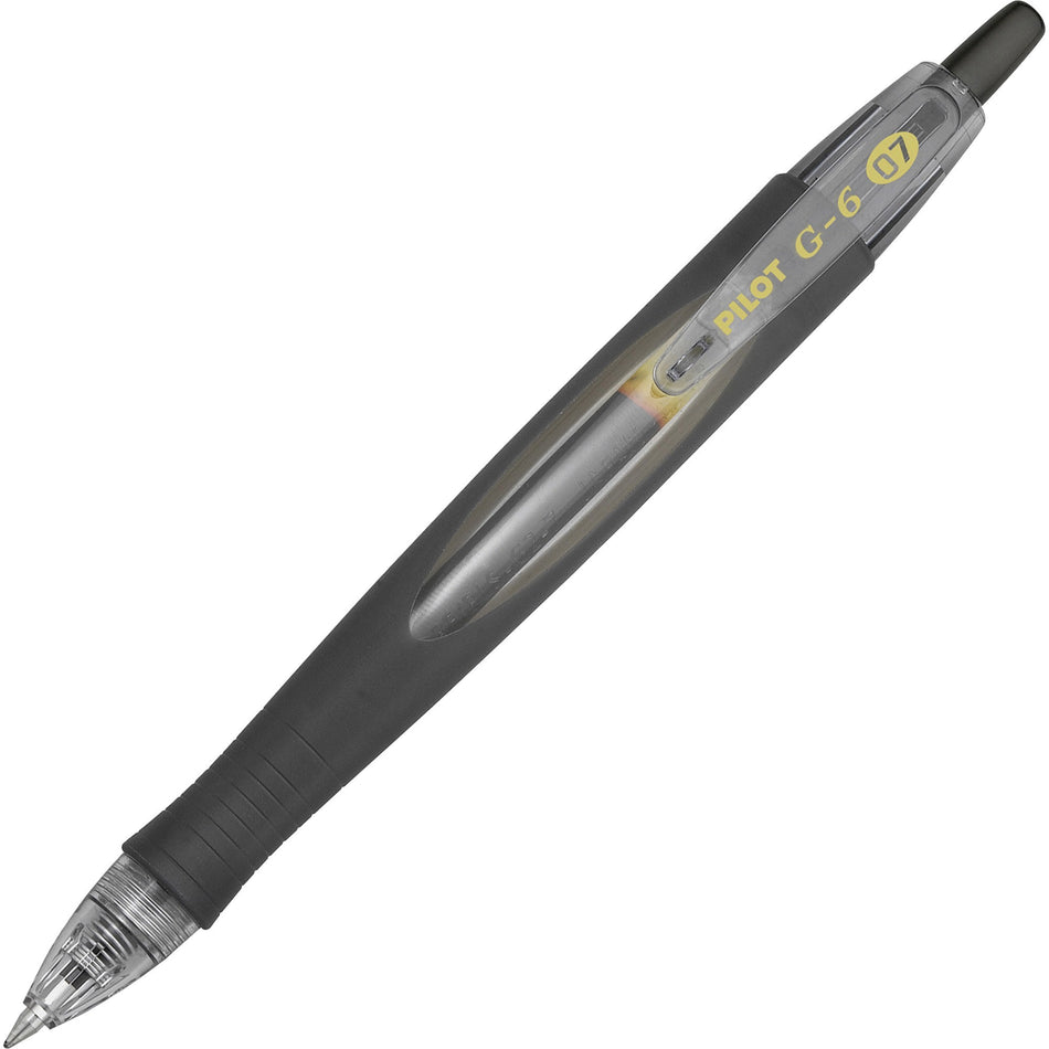 Pilot G6 Gel Pen - 0.7 mm Fine Pen Point - Refillable - Retractable - Black Ink - Gel-based - Black Rubber Barrel - 1 Dozen