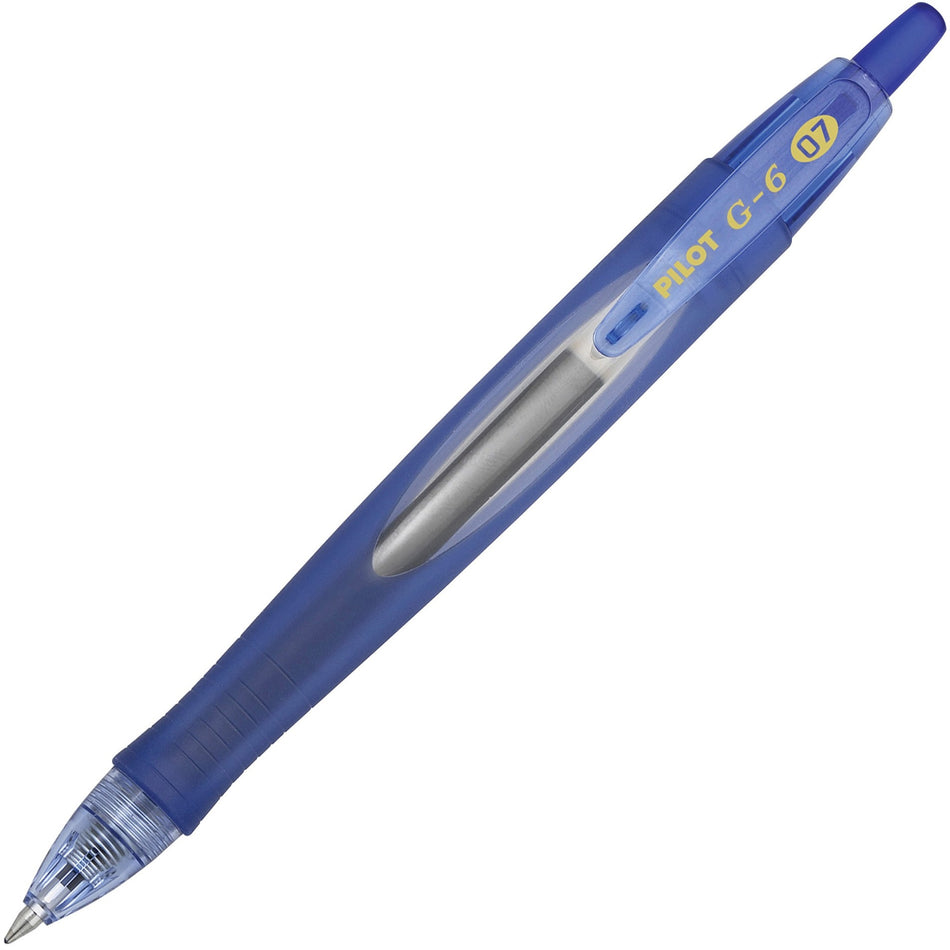 Pilot G6 Retractable Gel Pens - 0.7 mm Fine Pen Point - Refillable - Retractable - Blue Ink - Gel-based - Blue Rubber Barrel - 1 Dozen