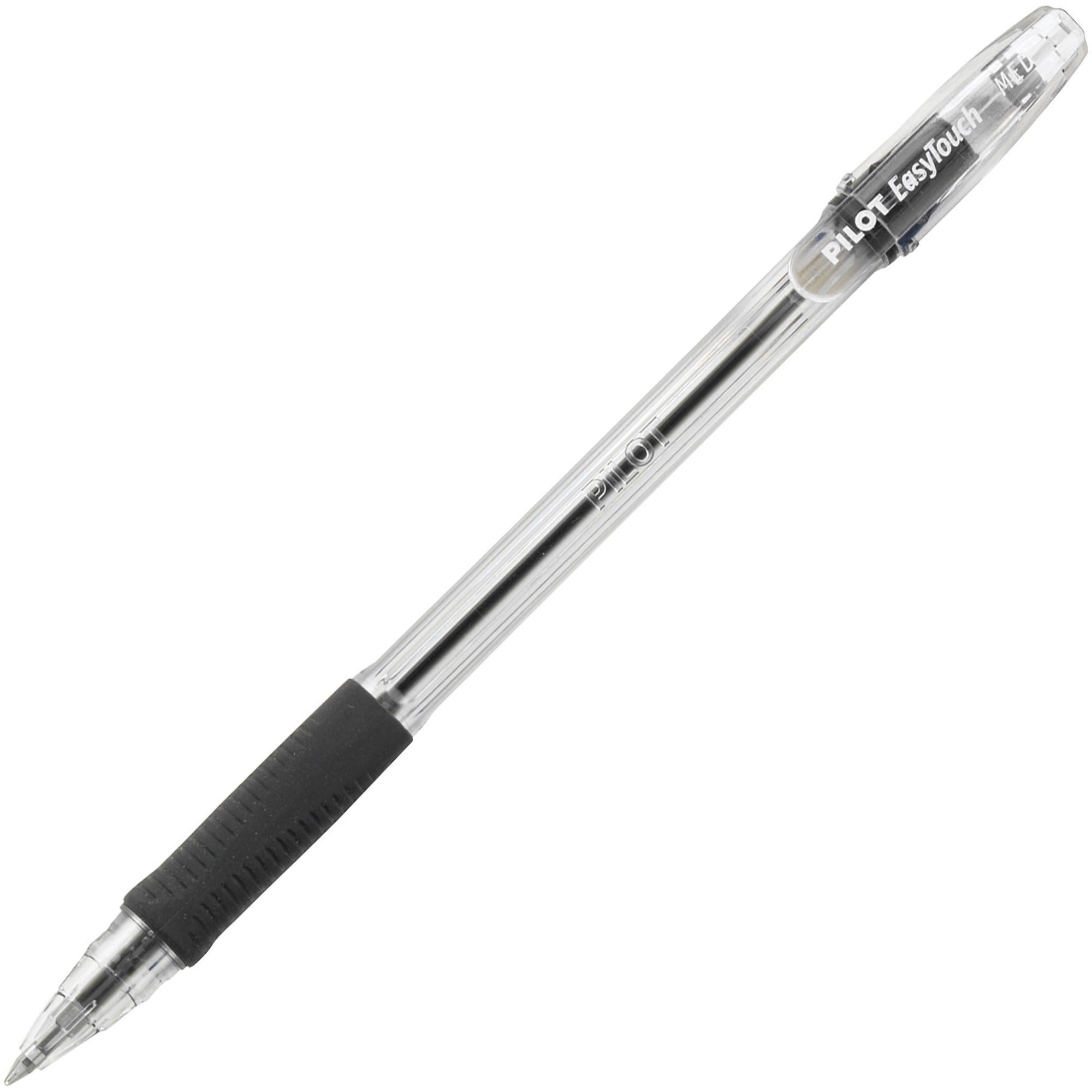 Pilot EasyTouch Ballpoint Pens - 1 mm Medium Pen Point - Refillable - Black Ink - Oil Based - Clear Barrel - 1 Dozen