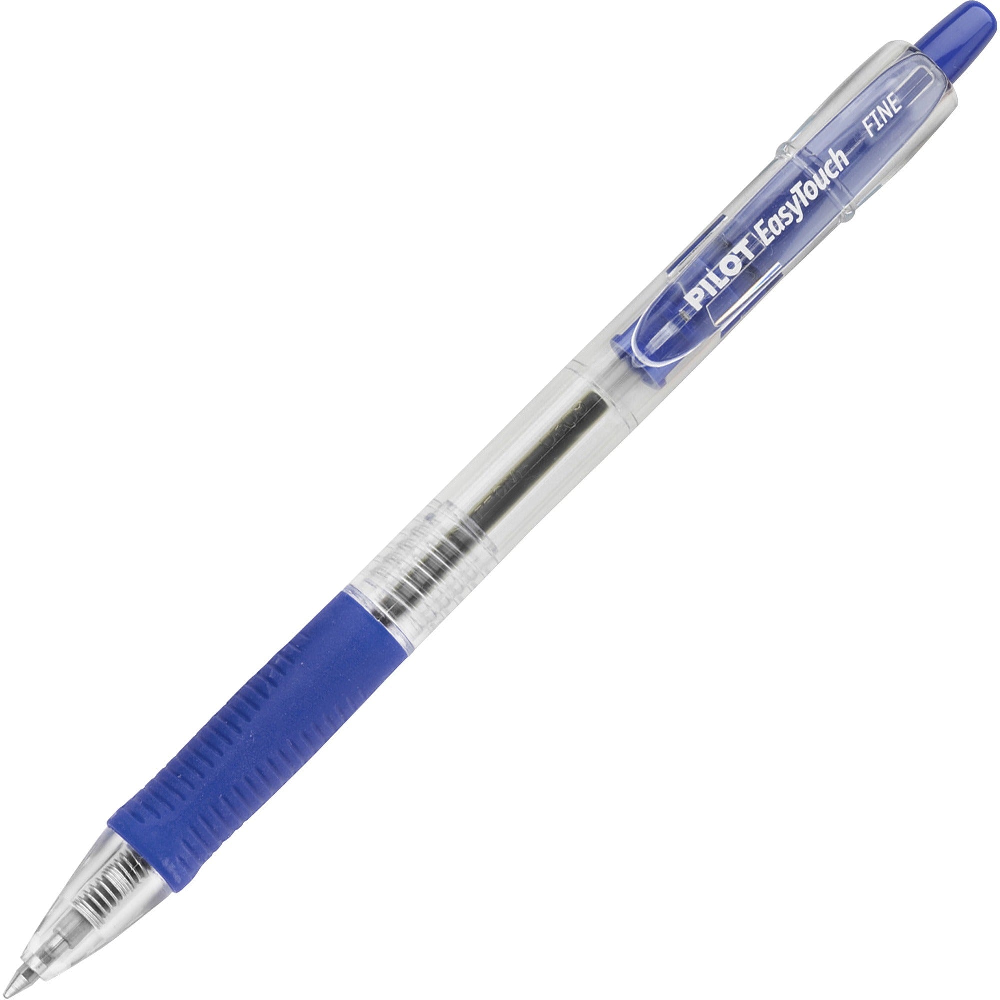 Pilot EasyTouch Retractable Ballpoint Pens - 0.7 mm Fine Pen Point - Refillable - Retractable - Blue Ink - Clear Barrel - 1 Dozen