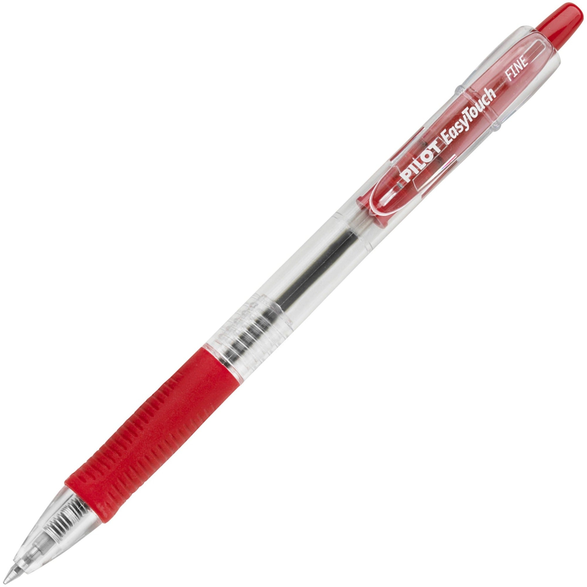 Pilot EasyTouch Retractable Ballpoint Pens - 0.7 mm Fine Pen Point - Refillable - Retractable - Red Ink - Clear Barrel - 1 Dozen