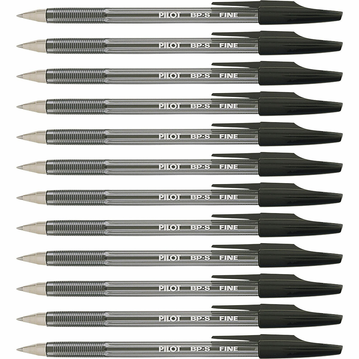 Pilot Better BP-S Ball Stick Pens - 0.7 mm Fine Pen Point - Refillable - Black Ink - Crystal, Clear Barrel - Stainless Steel Tip - 1 Dozen