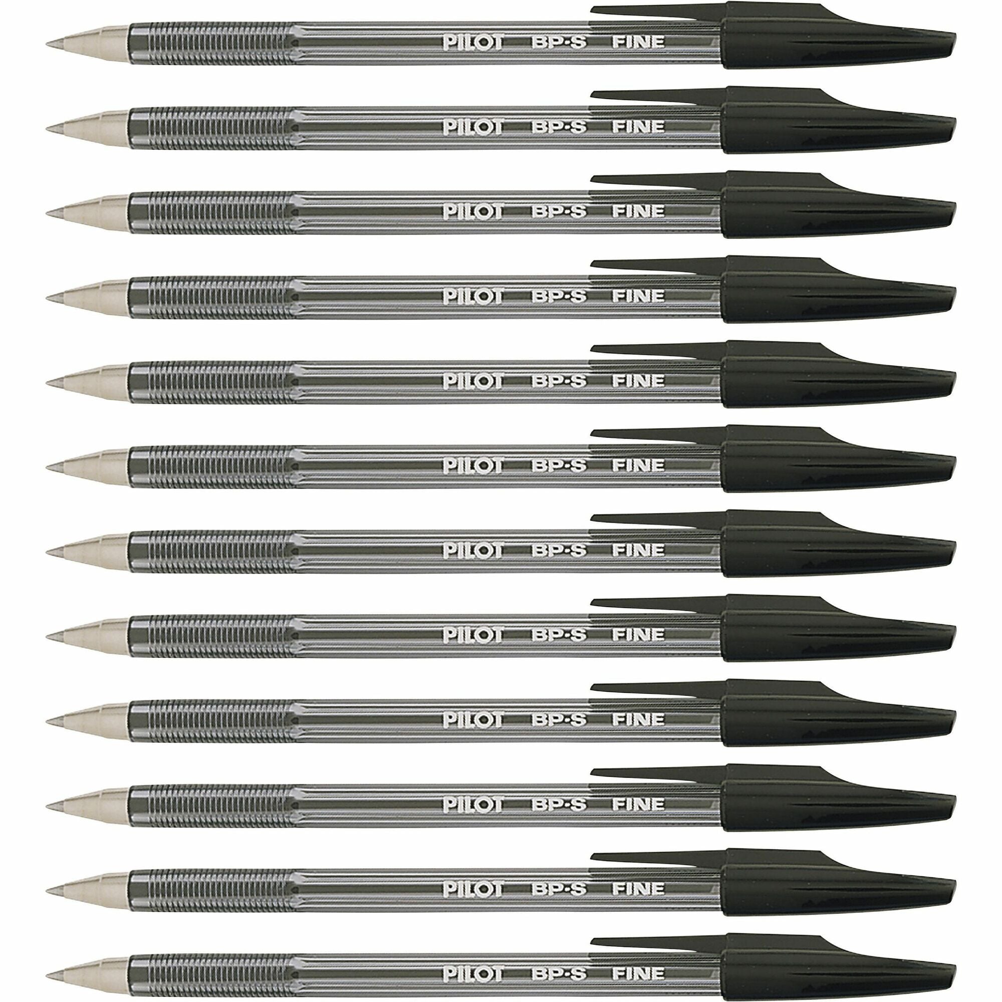 Pilot Better BP-S Ball Stick Pens - 0.7 mm Fine Pen Point - Refillable - Black Ink - Crystal, Clear Barrel - Stainless Steel Tip - 1 Dozen