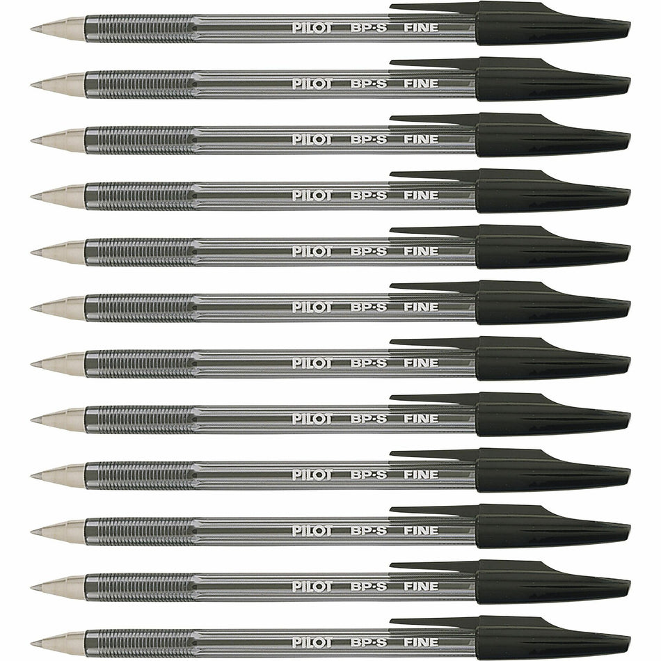 Pilot Better BP-S Ball Stick Pens - 0.7 mm Fine Pen Point - Refillable - Black Ink - Crystal, Clear Barrel - Stainless Steel Tip - 1 Dozen
