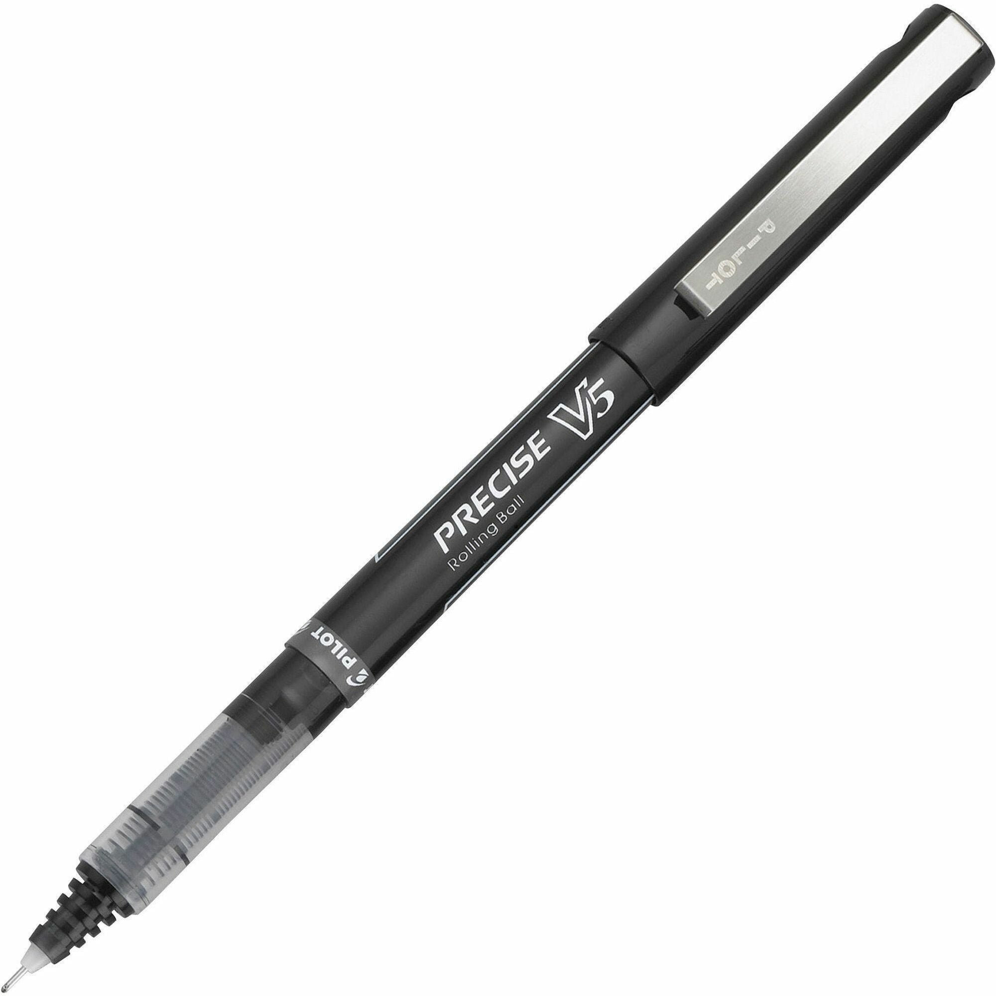 Pilot Precise V5 Extra-Fine Premium Capped Rolling Ball Pens - 0.5 mm Extra Fine Pen Point - Black Ink - Black Plastic Barrel - 1 Dozen