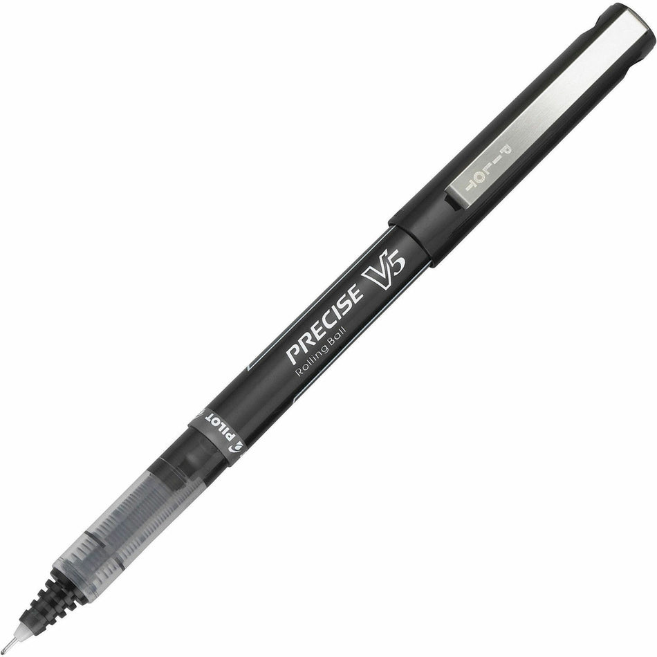 Pilot Precise V5 Extra-Fine Premium Capped Rolling Ball Pens - 0.5 mm Extra Fine Pen Point - Black Ink - Black Plastic Barrel - 1 Dozen