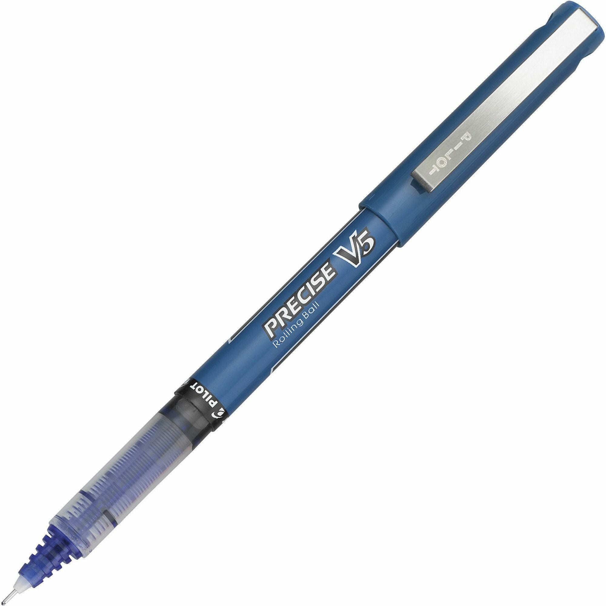Pilot Precise V5 Extra-Fine Premium Capped Rolling Ball Pens - 0.5 mm Extra Fine Pen Point - Blue Ink - Blue Plastic Barrel - 1 Dozen