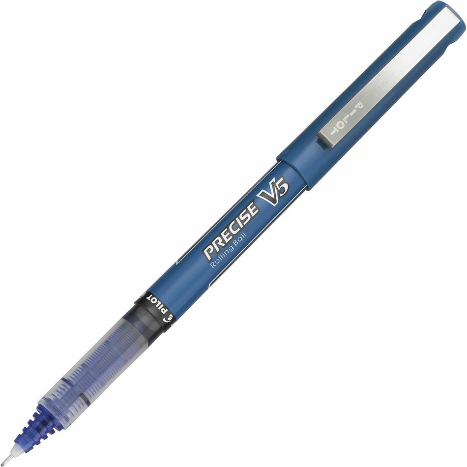 Pilot Precise V5 Extra-Fine Premium Capped Rolling Ball Pens - 0.5 mm Extra Fine Pen Point - Blue Ink - Blue Plastic Barrel - 1 Dozen