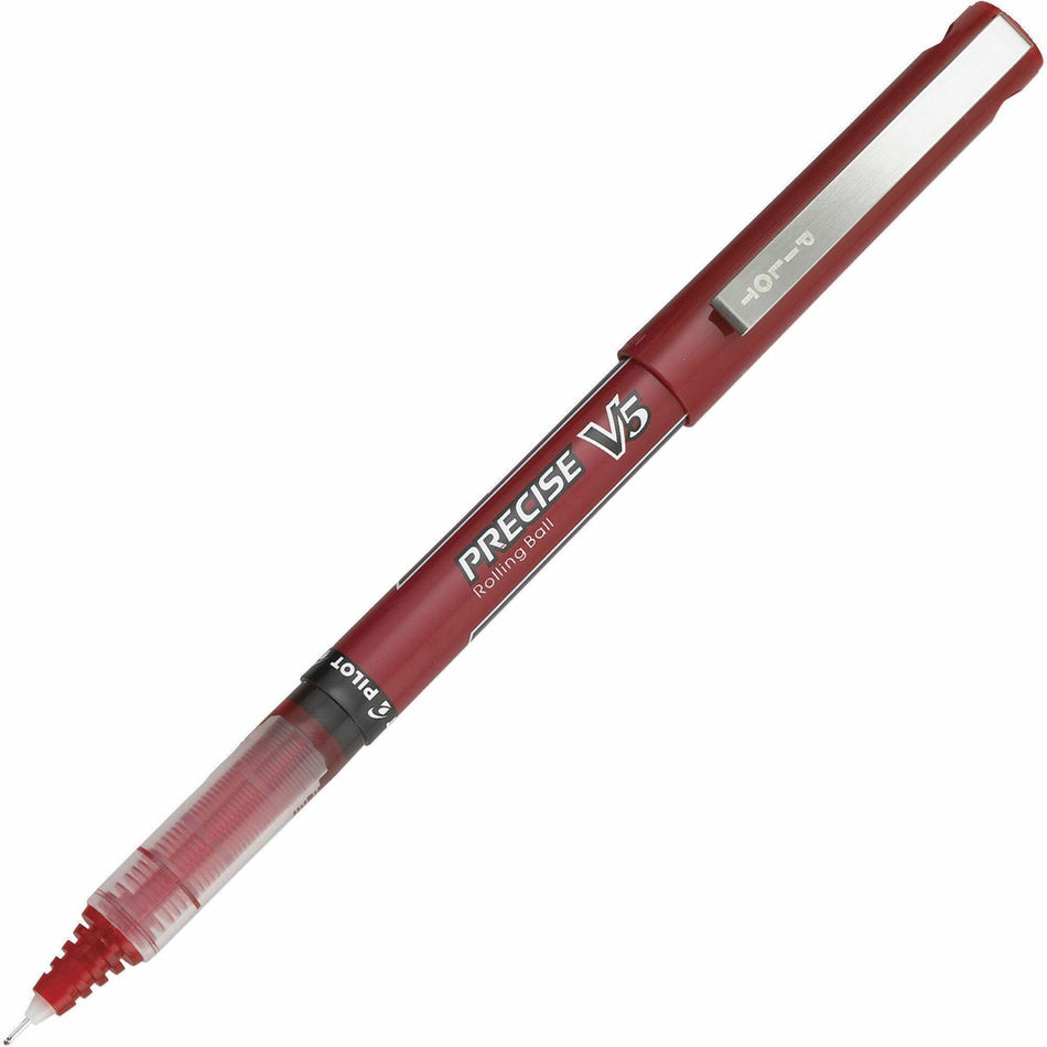 Pilot Precise V5 Extra-Fine Premium Capped Rolling Ball Pens - 0.5 mm Extra Fine Pen Point - Red Ink - Red Plastic Barrel - 1 Dozen