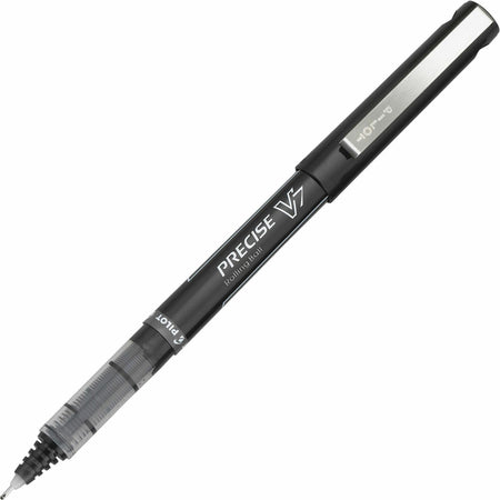 Pilot Precise V7 Fine Premium Capped Rolling Ball Pens - 0.7 mm Fine Pen Point - Black Ink - Black Plastic Barrel - 1 Dozen