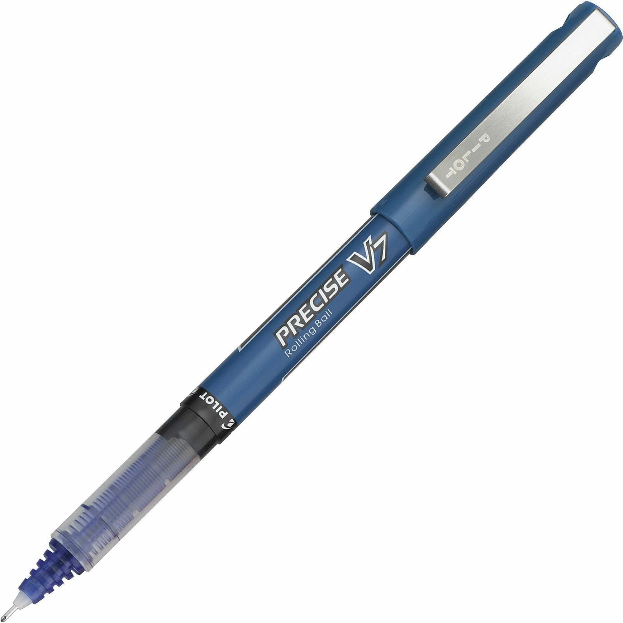 Pilot Precise V7 Fine Premium Capped Rolling Ball Pens - 0.7 mm Fine Pen Point - Blue Ink - Blue Plastic Barrel - 1 Dozen