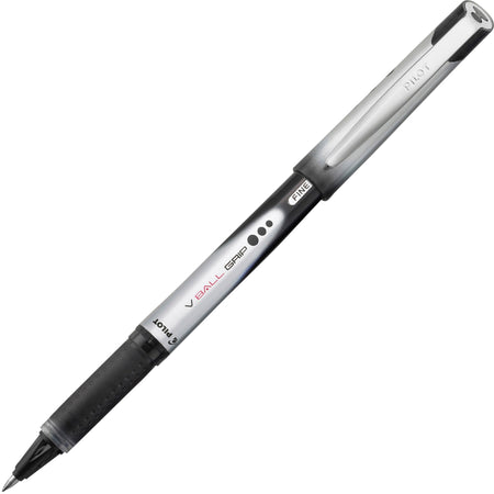 Pilot Vball Grip Liquid Ink Rollerball Pens - 0.7 mm Fine Pen Point - Black Ink - Metal Barrel - 1 Dozen