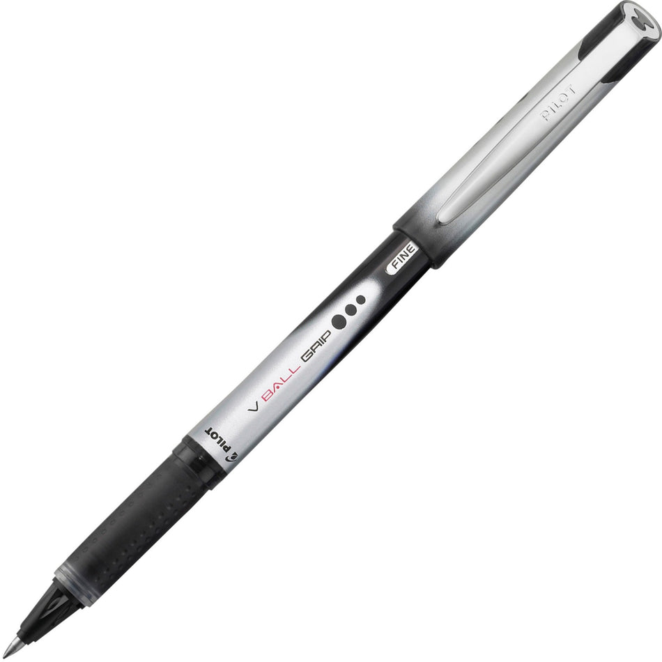 Pilot Vball Grip Liquid Ink Rollerball Pens - 0.7 mm Fine Pen Point - Black Ink - Metal Barrel - 1 Dozen