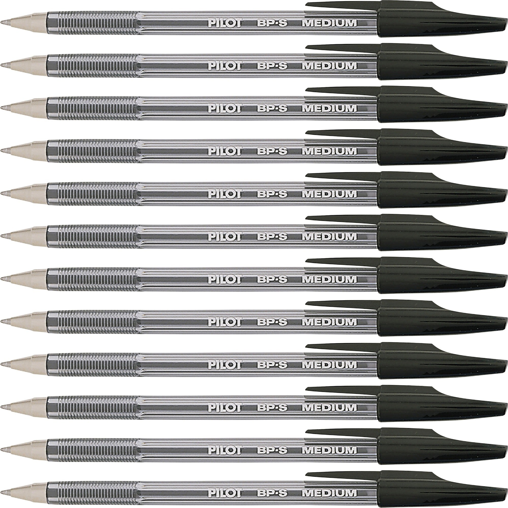 Pilot Better BP-S Ball Stick Pens - 1 mm Medium Pen Point - Refillable - Black Ink - Crystal, Clear Barrel - Stainless Steel Tip - 1 Dozen