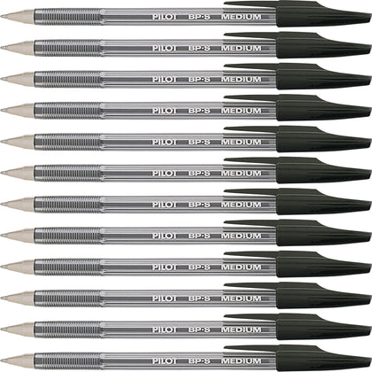 Pilot Better BP-S Ball Stick Pens - 1 mm Medium Pen Point - Refillable - Black Ink - Crystal, Clear Barrel - Stainless Steel Tip - 1 Dozen