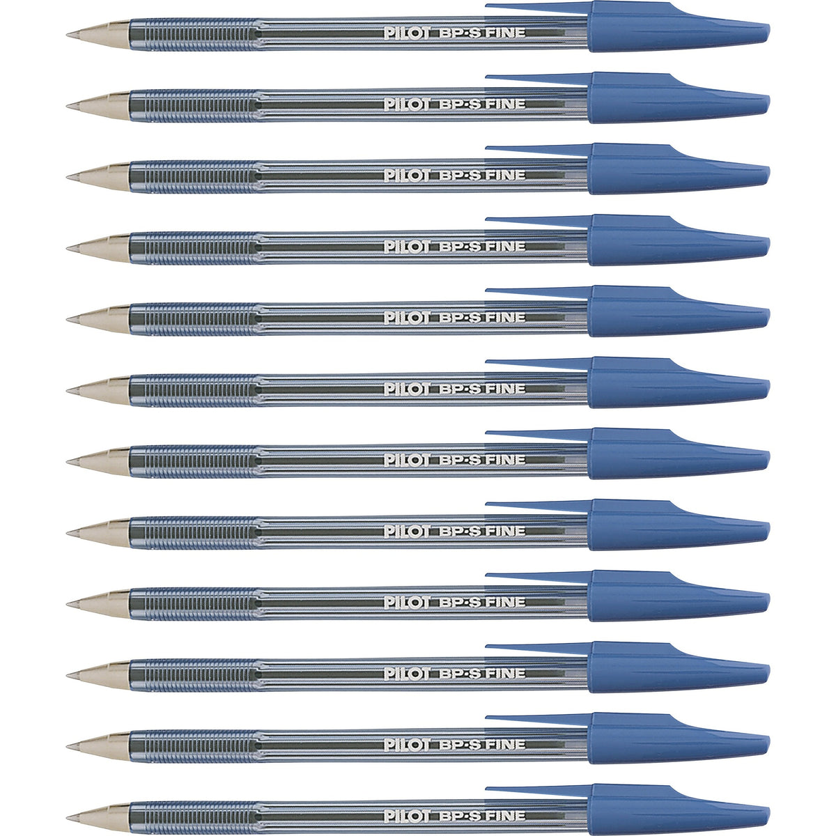 Pilot Better BP-S Ball Stick Pens - 0.7 mm Fine Pen Point - Refillable - Blue Ink - Crystal, Clear Barrel - Stainless Steel Tip - 1 Dozen