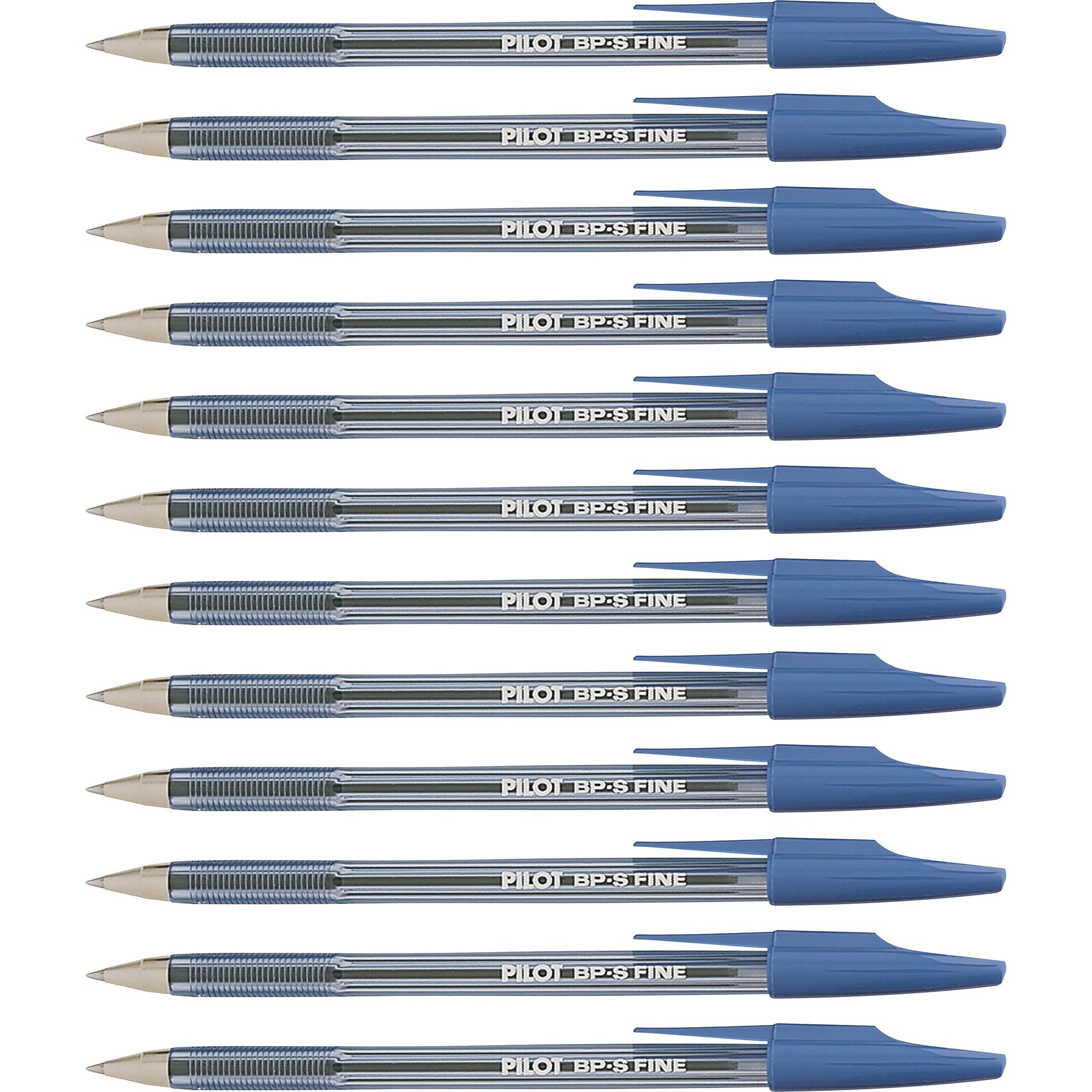 Pilot Better BP-S Ball Stick Pens - 0.7 mm Fine Pen Point - Refillable - Blue Ink - Crystal, Clear Barrel - Stainless Steel Tip - 1 Dozen
