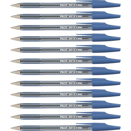 Pilot Better BP-S Ball Stick Pens - 0.7 mm Fine Pen Point - Refillable - Blue Ink - Crystal, Clear Barrel - Stainless Steel Tip - 1 Dozen
