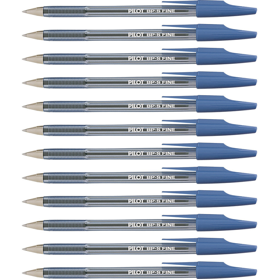 Pilot Better BP-S Ball Stick Pens - 0.7 mm Fine Pen Point - Refillable - Blue Ink - Crystal, Clear Barrel - Stainless Steel Tip - 1 Dozen