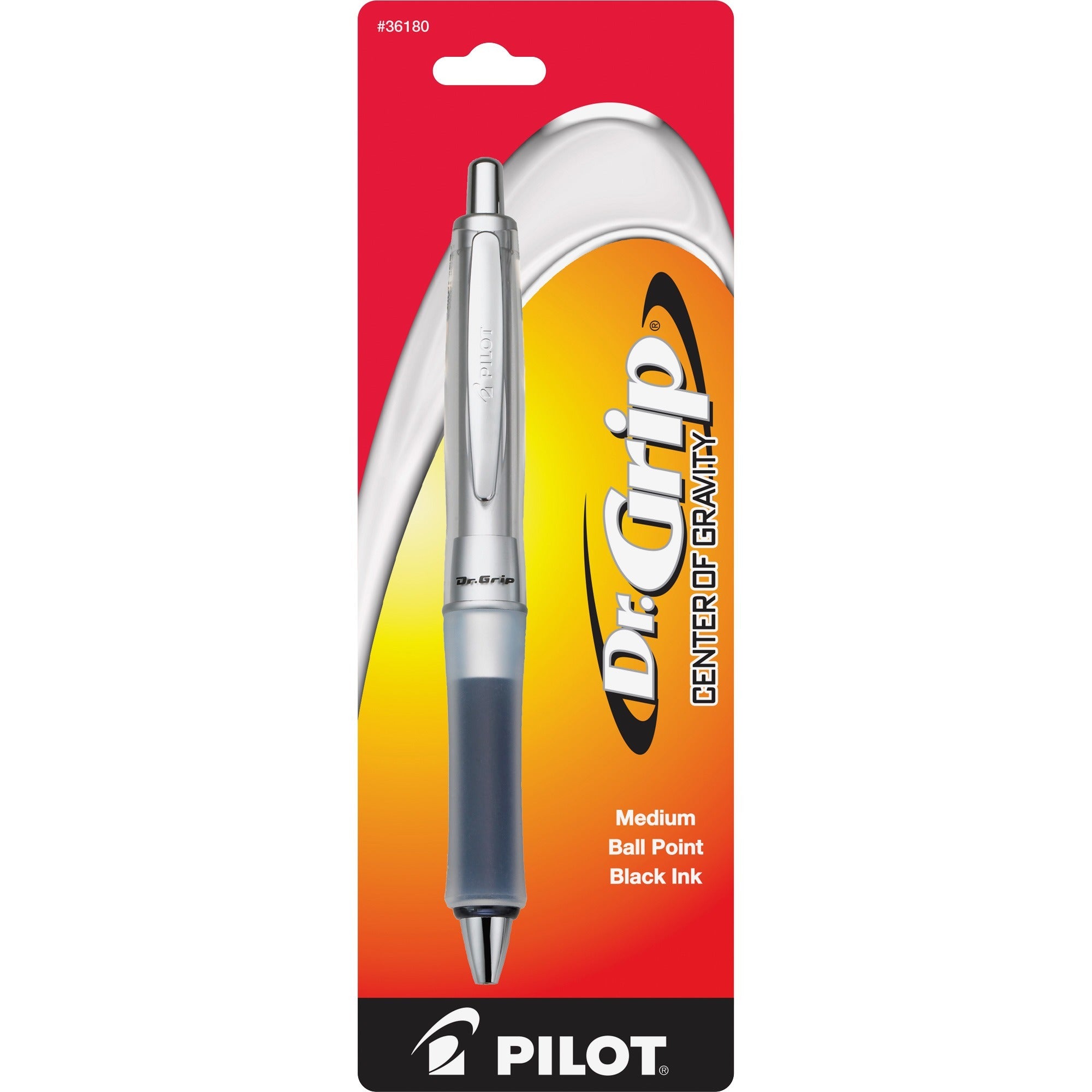 Pilot Dr. Grip Center of Gravity Retractable Ballpoint Pens - 1 mm Medium Pen Point - Refillable - Retractable - Black Ink - Clear Barrel - 1 Each