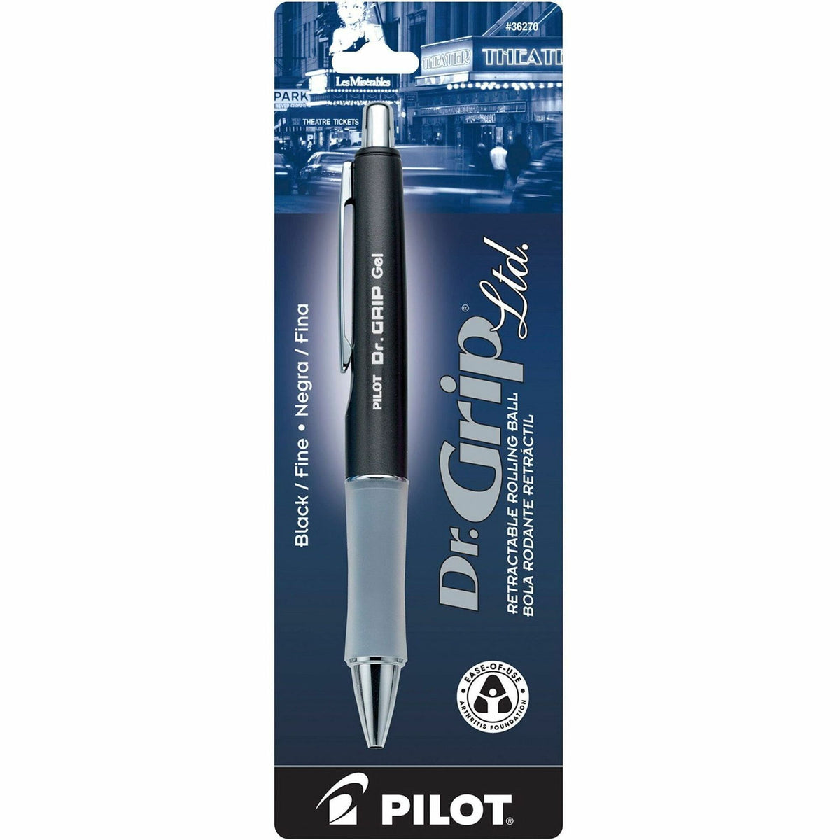 Pilot Dr. Grip Retractable Gel Rollerball Pens - 0.7 mm Fine Pen Point - Refillable - Retractable - Black Ink - Gel-based - Charcoal Gray Barrel - 1 Each