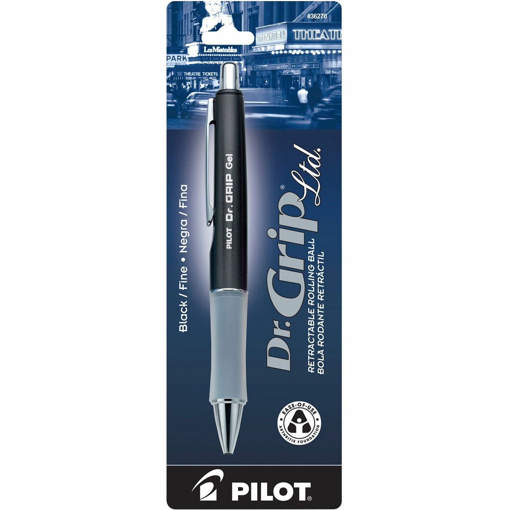 Pilot Dr. Grip Retractable Gel Rollerball Pens - 0.7 mm Fine Pen Point - Refillable - Retractable - Black Ink - Gel-based - Charcoal Gray Barrel - 1 Each