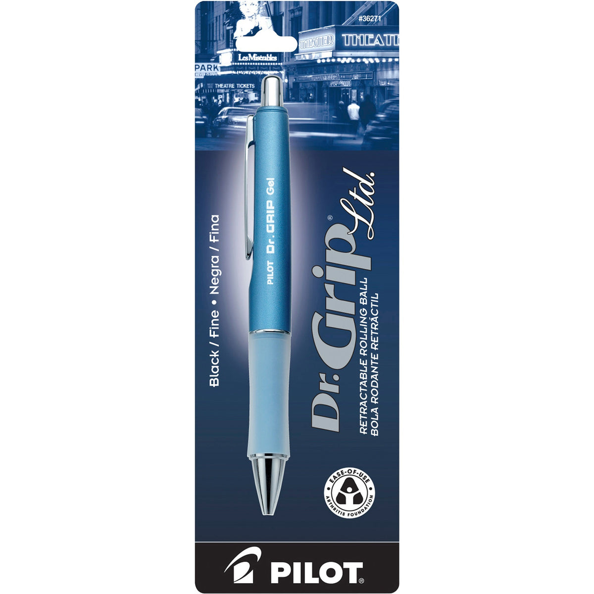 Pilot Dr. Grip Retractable Gel Rollerball Pens - 0.7 mm Fine Pen Point - Refillable - Retractable - Black Ink - Gel-based - Ice Blue Barrel - 1 Each